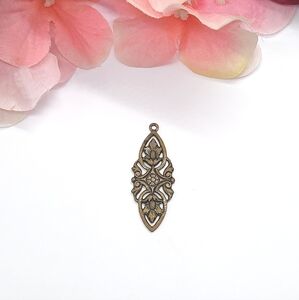 Vintage Style Antiqued Gold Tone Floral Motif Pendant or Charm Jewelry Making